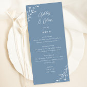 Rustiek Dusty Blue Botanical Wedding Menu Kaart