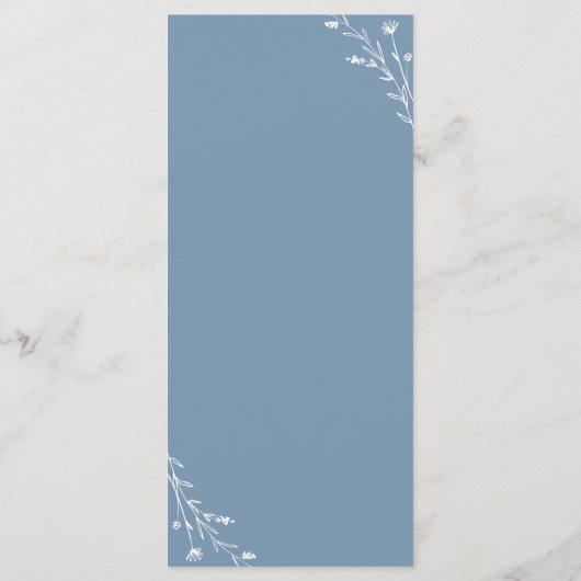Rustiek Dusty Blue Botanical Wedding Menu Kaart (Achterkant)