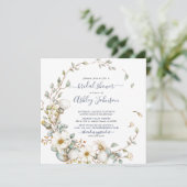 Rustiek Dusty Blue Cream Bloemen Vrijgezellenfeest Kaart (Staand voorkant)