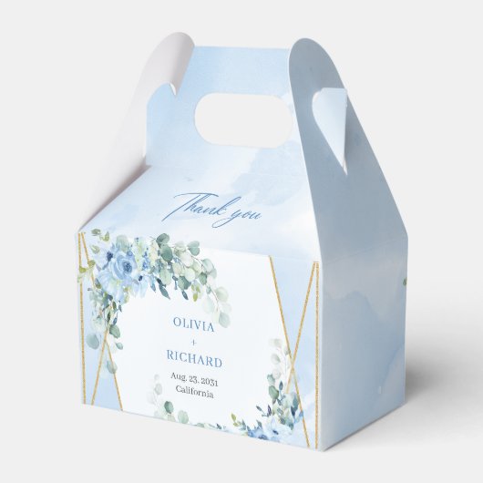 Rustiek Dusty Blue Floral eucalyptus goud lijst Bedankdoosjes (Achterkant)