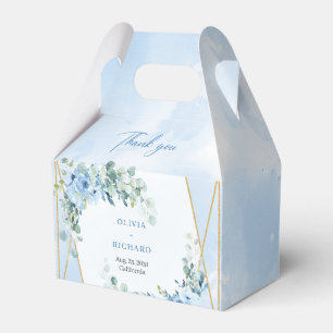 Rustiek Dusty Blue Floral eucalyptus goud lijst Bedankdoosjes