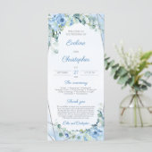 Rustiek Dusty Blue Floral Silver Geometrisch Programmakaart (Staand voorkant)
