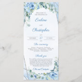 Rustiek Dusty Blue Floral Silver Geometrisch Programmakaart (Voorkant)