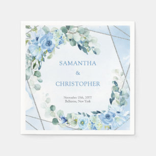 Rustiek Dusty Blue Floral zilver lijst bruiloft Servet