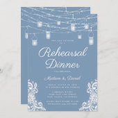 Rustiek Dusty Blue Lights Huwelijksrepetitie Diner Kaart (Voorkant / Achterkant)