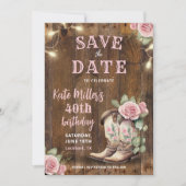 Rustiek Dusty Pink Cowgirl Verjaardag Westerne laa Save The Date (Voorkant)