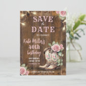 Rustiek Dusty Pink Cowgirl Verjaardag Westerne laa Save The Date (Staand voorkant)