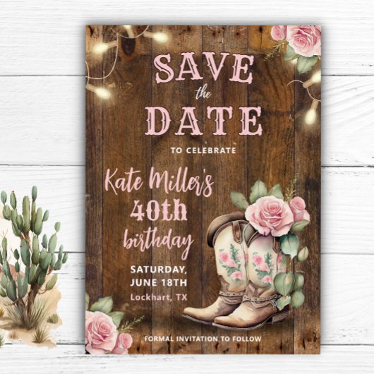 Rustiek Dusty Pink Cowgirl Verjaardag Westerne laa Save The Date