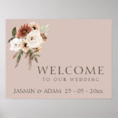 Rustiek Dusty Roze en Groene Bloemen Trouwbord Poster (Voorkant)