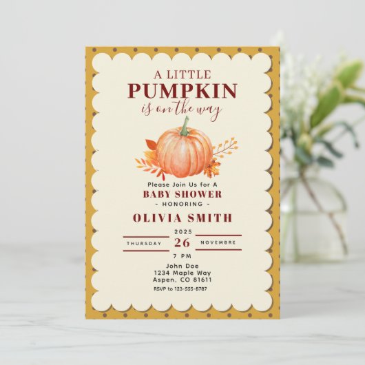 Rustiek een beetje pompoen Herfst Baby shower Dot Kaart (Staand voorkant)
