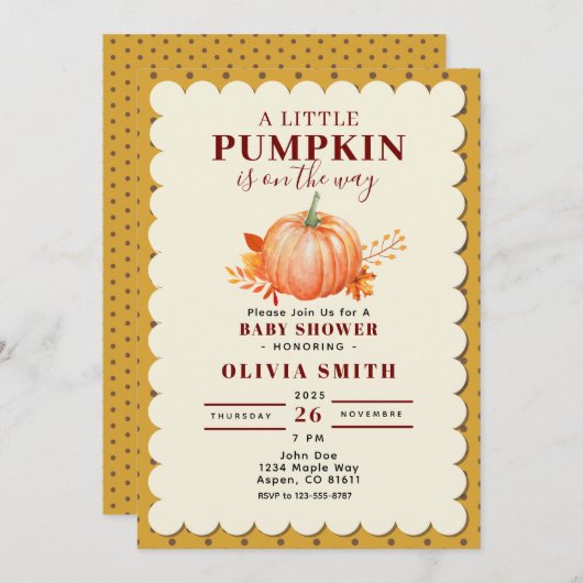Rustiek een beetje pompoen Herfst Baby shower Dot Kaart (Voorkant / Achterkant)