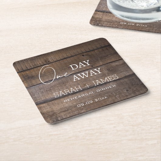 Rustiek een dag weg repetitie diner bruiloft kartonnen onderzetters (Schuin)