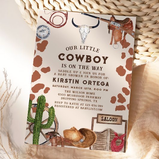 Rustiek een kleine cowboy western baby shower kaart
