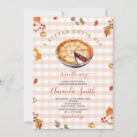 Rustiek Een Little Cutie Pie Herfst Gingham Baby s Kaart (Voorkant)