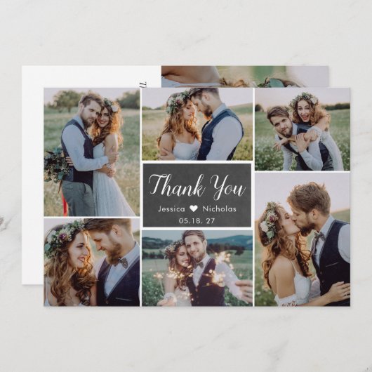 Rustiek Eenvoudig 6 Fotocollage Script Bruiloft Bedankkaart (Voorkant / Achterkant)