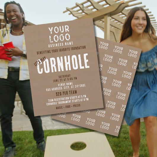 Rustiek Eenvoudig Bedrijf Logo Cornhole Fundraiser Flyer