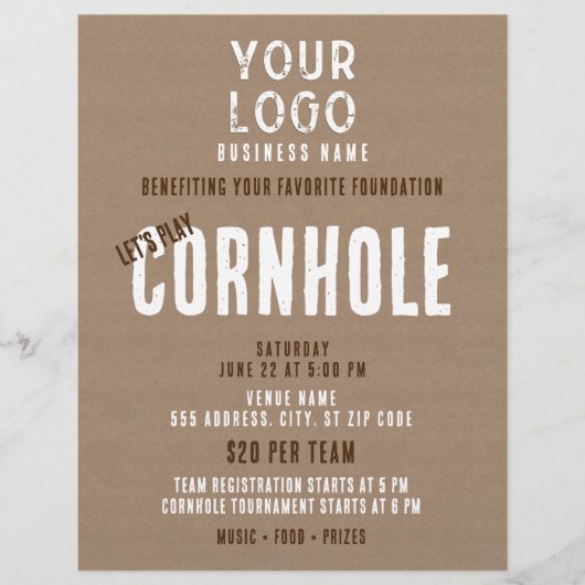 Rustiek Eenvoudig Bedrijf Logo Cornhole Fundraiser Flyer (Voorkant)