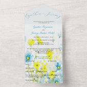 Rustiek Eenvoudig Blauw Geel Poppies Waterverf All In One Uitnodiging (Binnen)