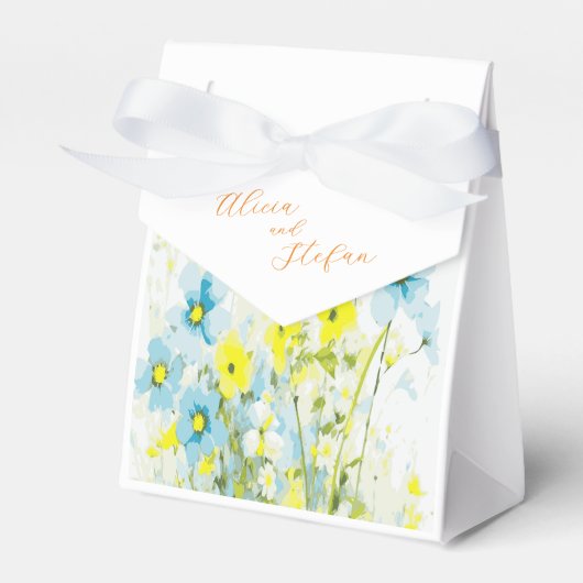 Rustiek Eenvoudig Blauw Geel Poppies Waterverf Bedankdoosjes (Voorkant Zijde)