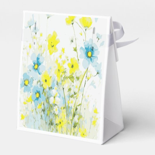 Rustiek Eenvoudig Blauw Geel Poppies Waterverf Bedankdoosjes (Achterkant)