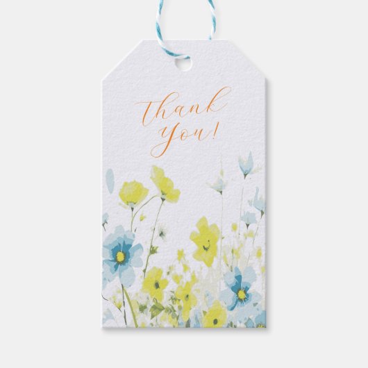 Rustiek Eenvoudig Blauw Geel Poppies Waterverf Cadeaulabel (Voorkant)