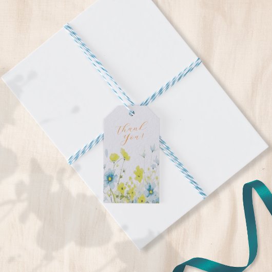 Rustiek Eenvoudig Blauw Geel Poppies Waterverf Cadeaulabel