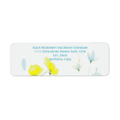 Rustiek Eenvoudig Blauw Geel Poppies Waterverf Etiket (Voorkant)