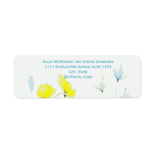 Rustiek Eenvoudig Blauw Geel Poppies Waterverf Etiket (Voorkant)