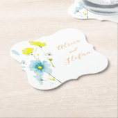 Rustiek Eenvoudig Blauw Geel Poppies Waterverf Kartonnen Onderzetters (Gekanteld)