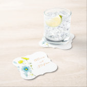 Rustiek Eenvoudig Blauw Geel Poppies Waterverf Kartonnen Onderzetters (Insitu)