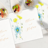 Rustiek Eenvoudig Blauw Geel Poppies Waterverf Servet