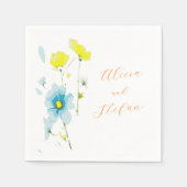 Rustiek Eenvoudig Blauw Geel Poppies Waterverf Servet (Voorkant)