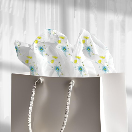 Rustiek Eenvoudig Blauw Geel Poppies Waterverf Tissuepapier