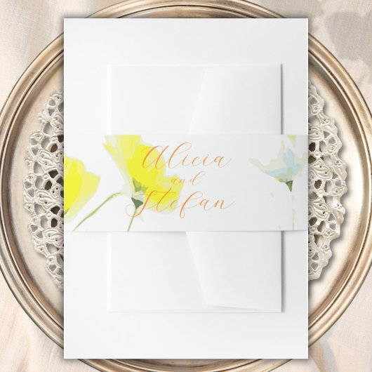 Rustiek Eenvoudig Blauw Geel Poppies Waterverf Uitnodigingen Wikkel