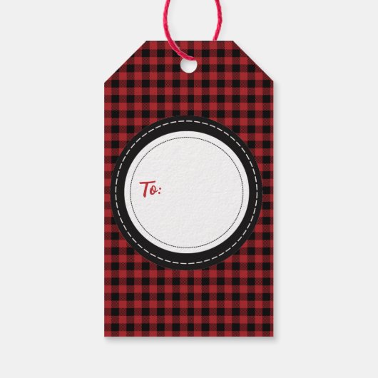 Rustiek Eenvoudig Klassiek Rood en Zwart Buffel Pl Cadeaulabel (Achterkant)