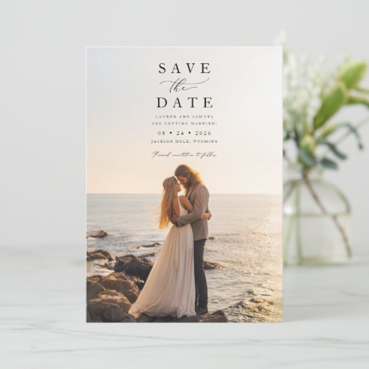 Rustiek Eenvoudige Foto Bruiloft Save the Date Kaart (Staand voorkant)