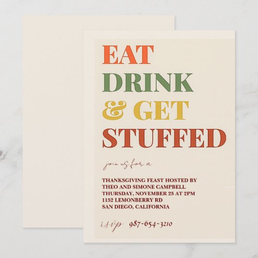 Rustiek Eenvoudige Thanksgiving Diner Feest Party  Kaart (Voorkant / Achterkant)