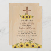 Rustiek Eerste Communie Hout Kruis Zonnebloemen Kaart (Voorkant / Achterkant)