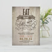 Rustiek eet drink en getrouwd trouwuitnodiging zij kaart (Staand voorkant)