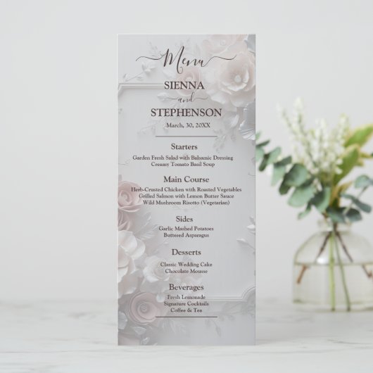 Rustiek Elegant 3D Bloemen Trouwmenu Menu (Staand voorkant)