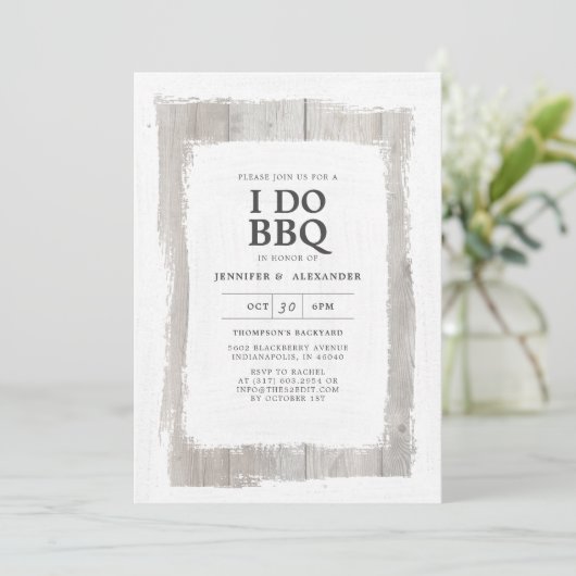 Rustiek Elegant Barnwood I DO BBQ Engagement Party Kaart (Staand voorkant)