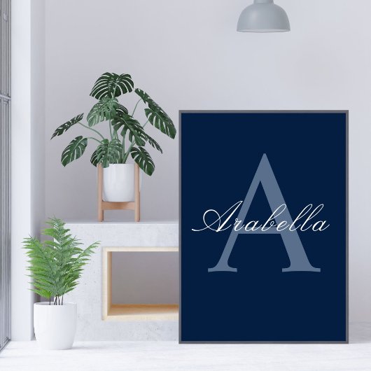 Rustiek Elegant Blauw Gepersonaliseerd Monogram Na Poster