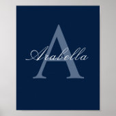 Rustiek Elegant Blauw Gepersonaliseerd Monogram Na Poster (Voorkant)