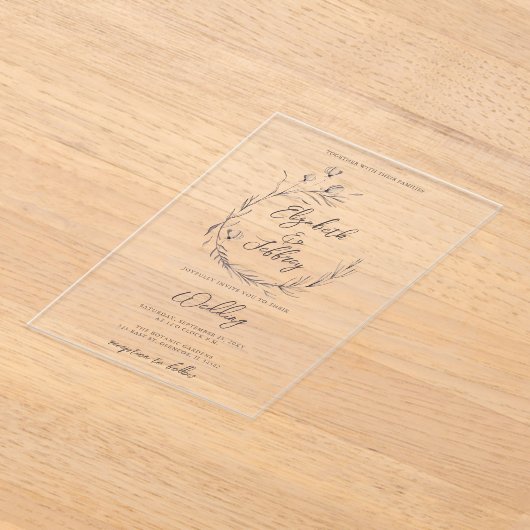 Rustiek Elegant Bloemen Schets Bruiloft Acryl Uitnodigingen (Laagn)