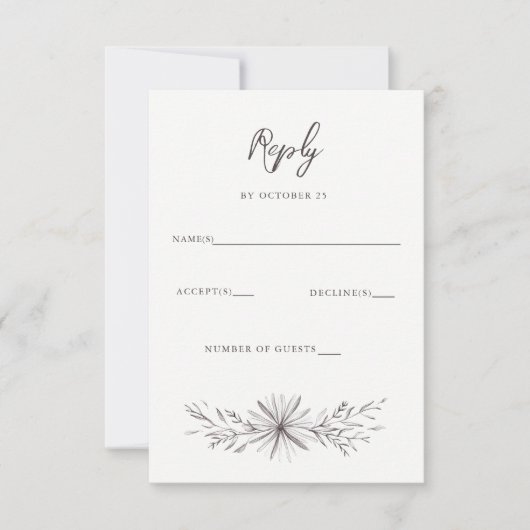Rustiek Elegant Bloemen Schets Bruiloft RSVP Kaartje (Voorkant)