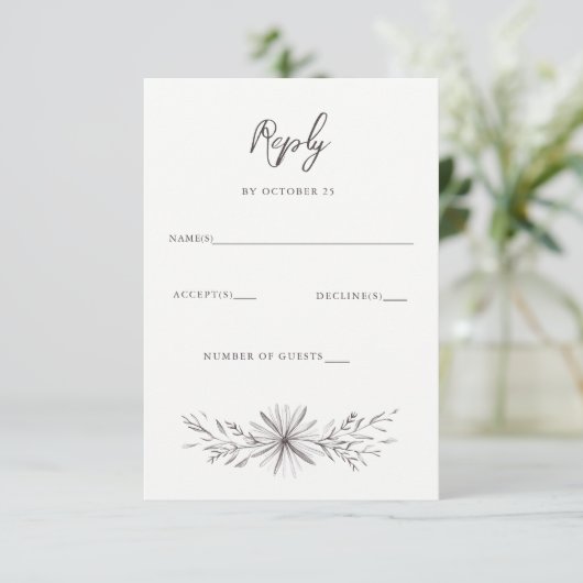 Rustiek Elegant Bloemen Schets Bruiloft RSVP Kaartje (Staand voorkant)