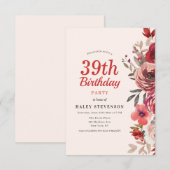 Rustiek Elegant Boho Chic Floral 39e verjaardag Kaart (Voorkant / Achterkant)