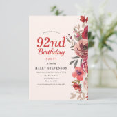 Rustiek Elegant Boho Chic Floral 92e verjaardag Kaart (Staand voorkant)