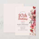 Rustiek Elegant Boho Chic Floral 97e verjaardag Kaart (Voorkant / Achterkant)