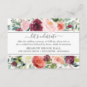 Rustiek Elegant Bourgondië Blush Bloemen Receptie Informatiekaartje (Voorkant)